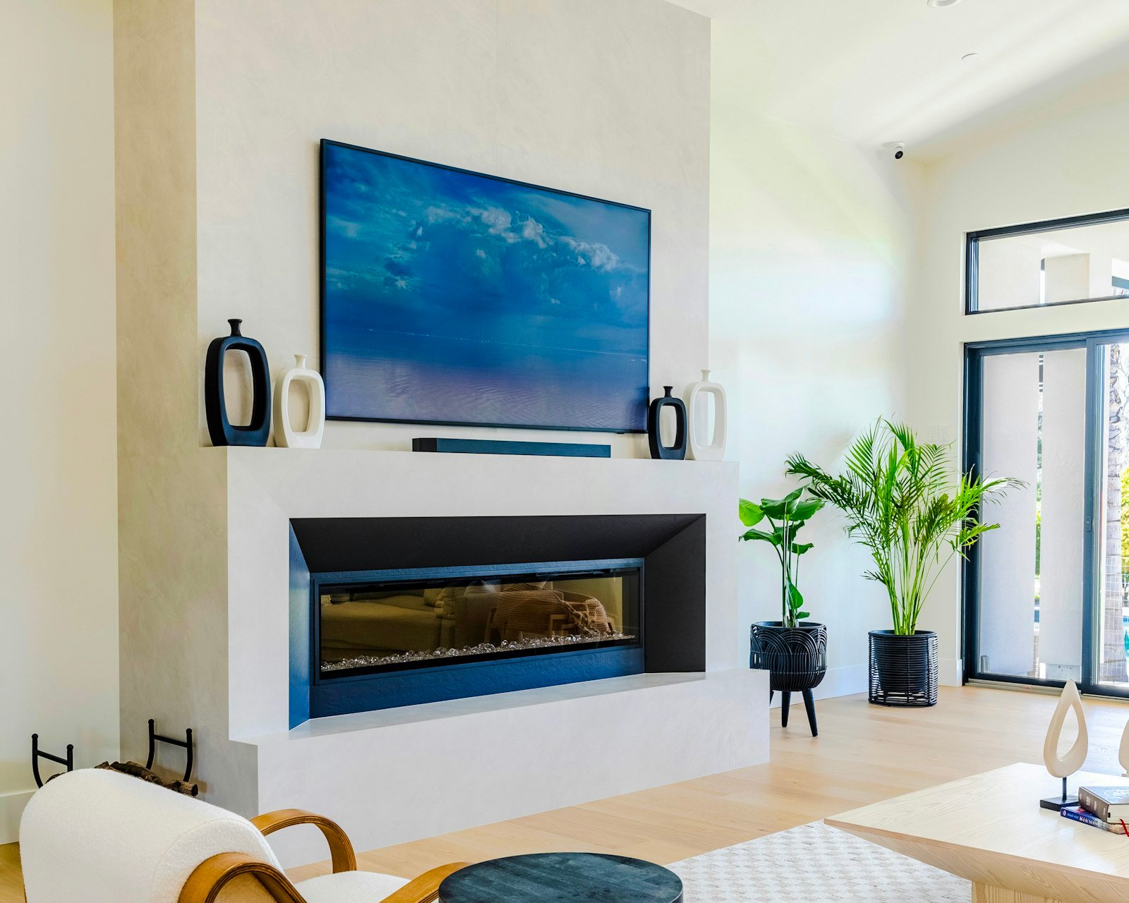 Modern home entertainment area with a large television